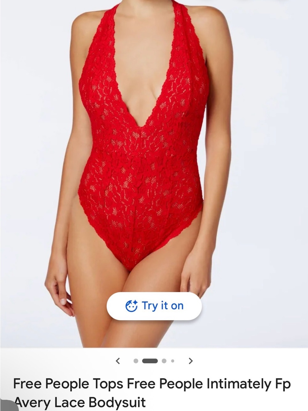Free People Red Lace Halter Bodysuit